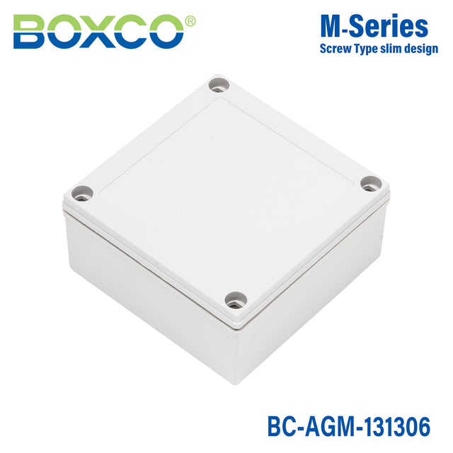 Boxco M-Series 5.12 x 5.12 x 2.36 Inches(130 x 130 x 60mm) Plastic Enclosure, IP67, IK08, ABS, Grey Cover, Screw Type
