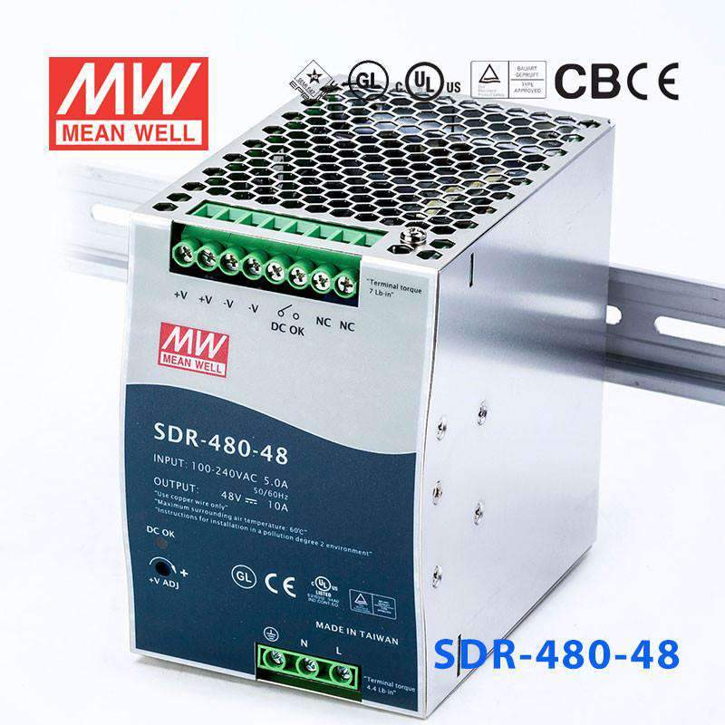 Mean Well SDR-480-48 Single Output Industrial Power Supply 480W 48V 10A - DIN Rail