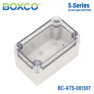 Boxco S-Series 3.15 x 5.12 x 2.76 Inches(80x130x70mm) Plastic Enclosure, IP67, IK08, ABS, Transparent Cover, Screw Type