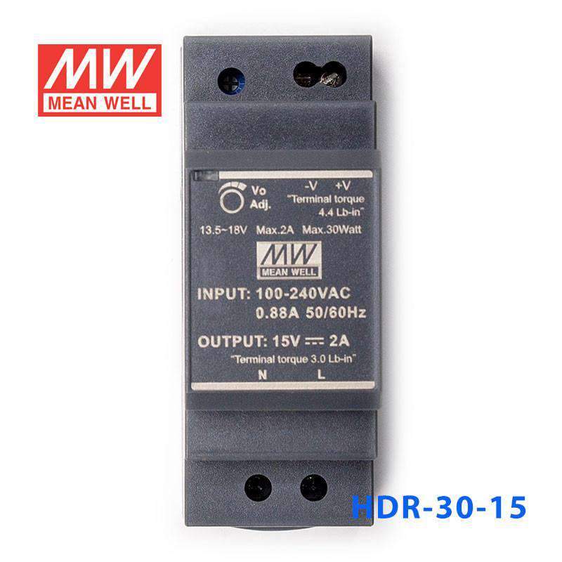 Mean Well HDR-30-15 Ultra Slim Step Shape Power Supply 30W 15V 2A - DIN Rail - PHOTO 1