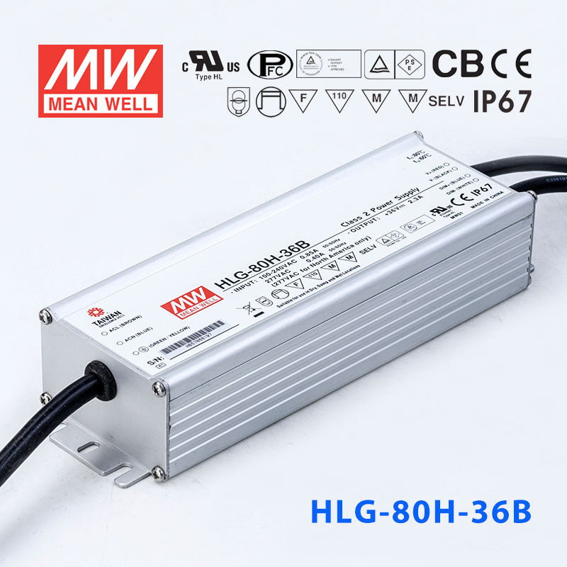 Mean Well HLG-80H-36AB Power Supply 80W 36V - Adjustable and Dimmable 2.3A