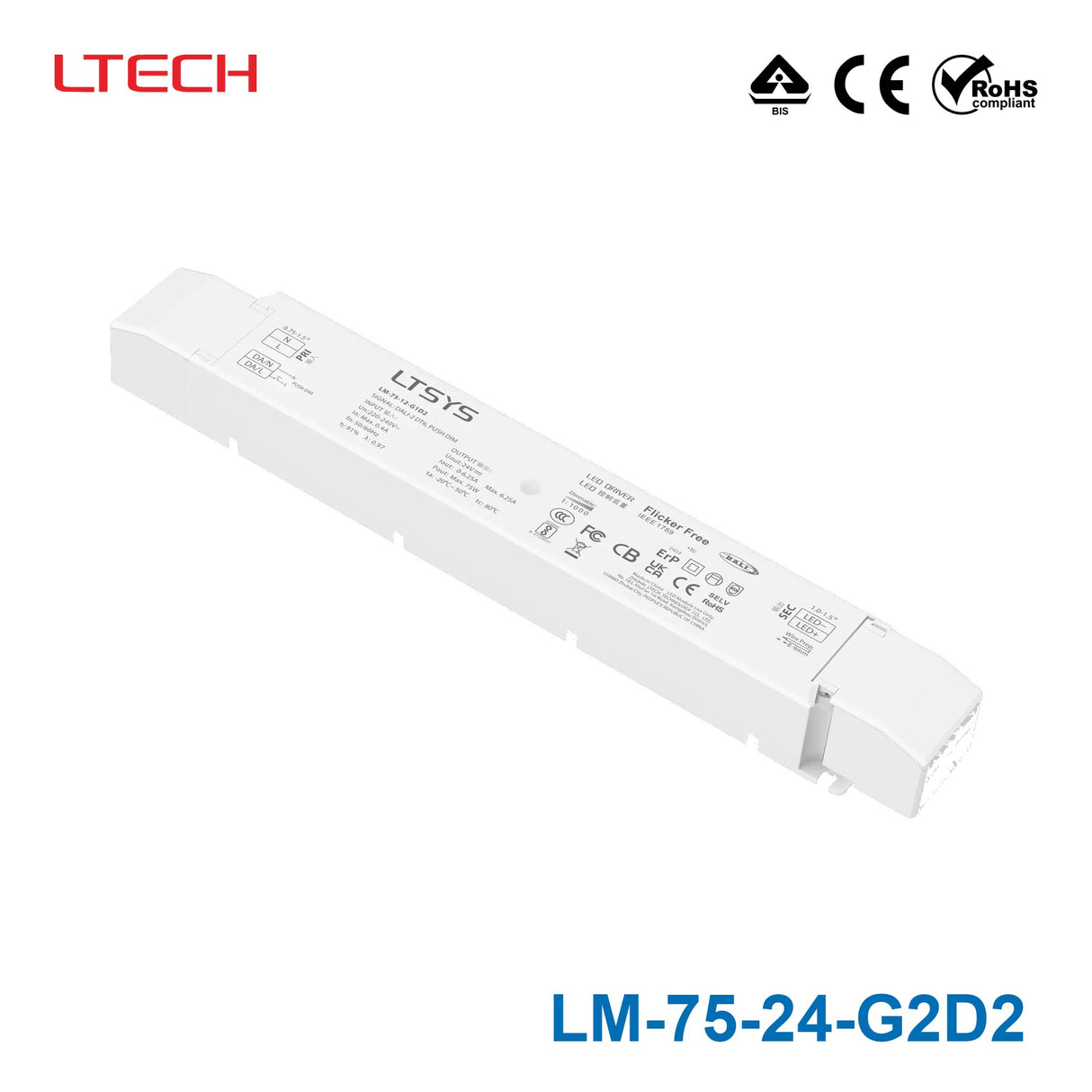 Ltech LM-75-24-G2D2 75W 24VDC DALI2 DT8 LED Driver - Tunable White 3.125A