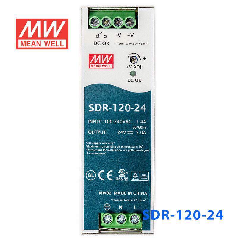 Mean Well SDR-120-24 Single Output Industrial Power Supply 120W 24V 5A - DIN Rail - PHOTO 2