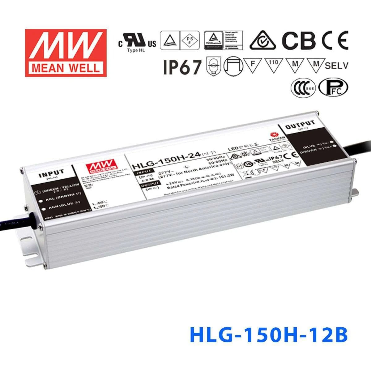 Mean Well HLG-150H-12B Power Supply 150W 12V - Dimmable 12.5A