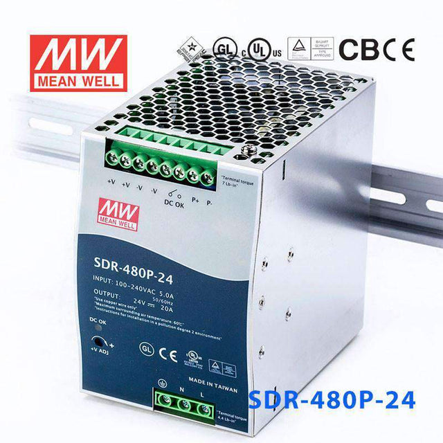 Mean Well SDR-480P-24 Single Output Industrial Power Supply 480W 24V - DIN Rail