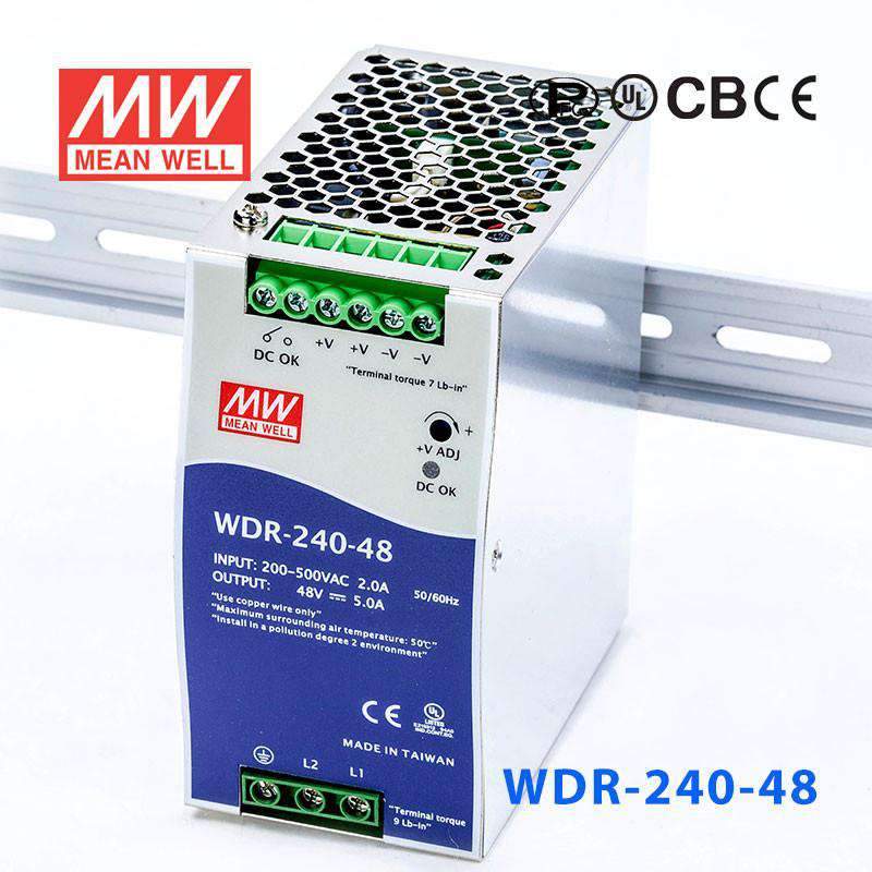 Mean Well WDR-240-48 Single Output Industrial Power Supply 240W 48V 5A - DIN Rail