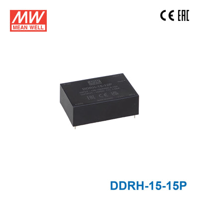 Mean Well DDRH-15-15P Ultra Wide Input DC-DC Converter, 15W 15V, PCB Mounting Type 1A