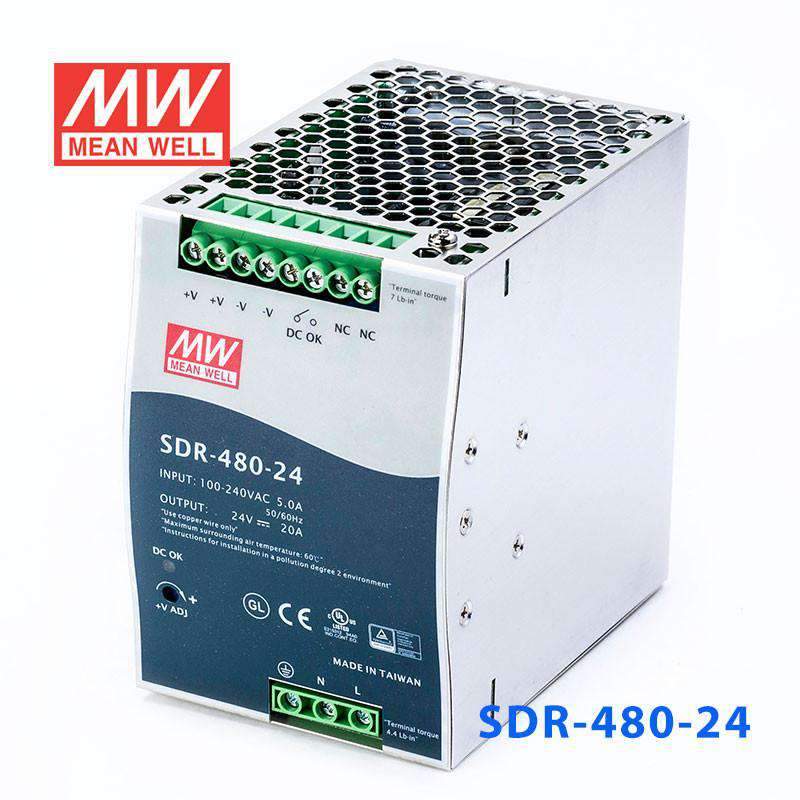 Mean Well SDR-480-24 Single Output Industrial Power Supply 480W 24V - DIN Rail - PHOTO 1