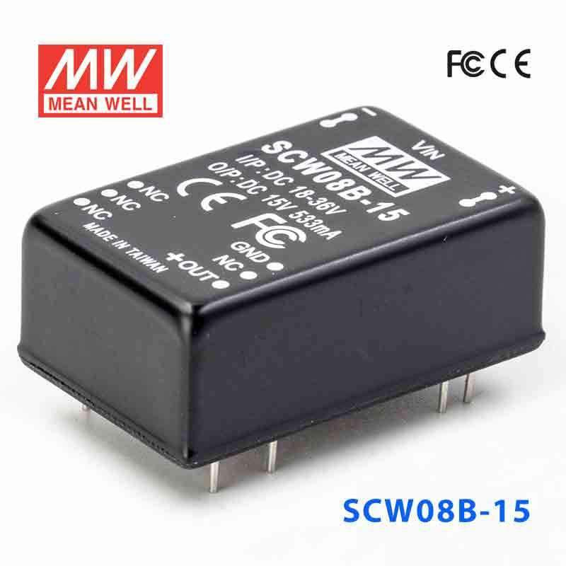 Mean Well SCW08B-15 DC-DC Converter - 8W 18~36V DC in 15V out