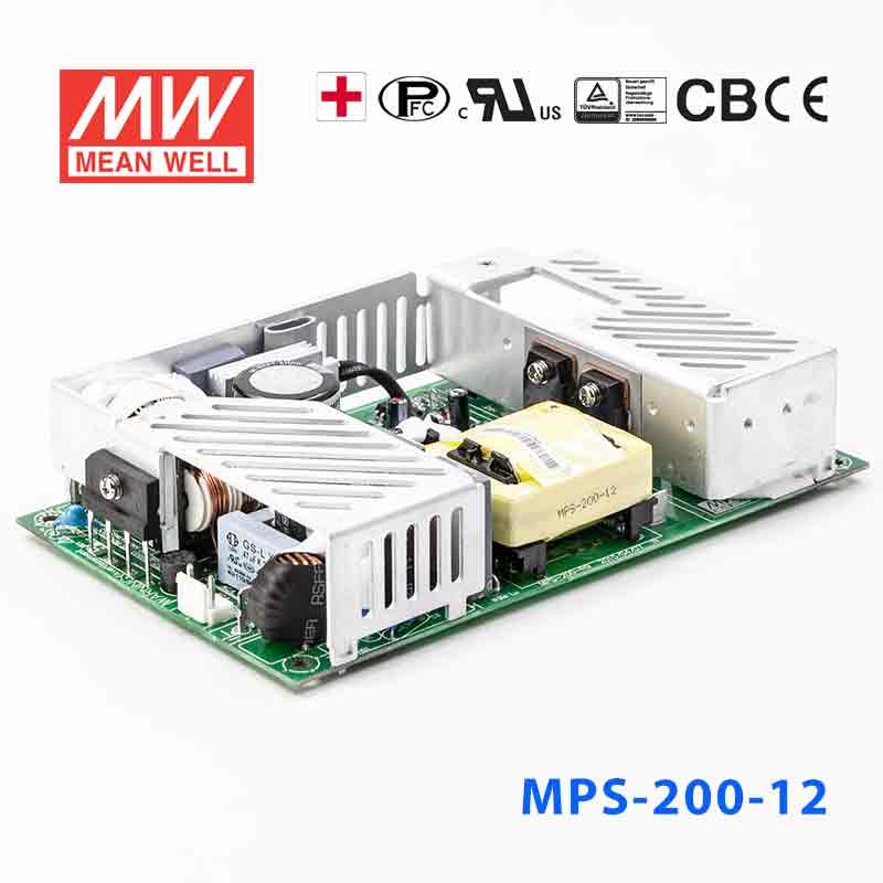 Mean Well MPS-200-12 Power Supply 200W 12V he rated current is based on there being a fan that can provide 25CFM. 16.7A