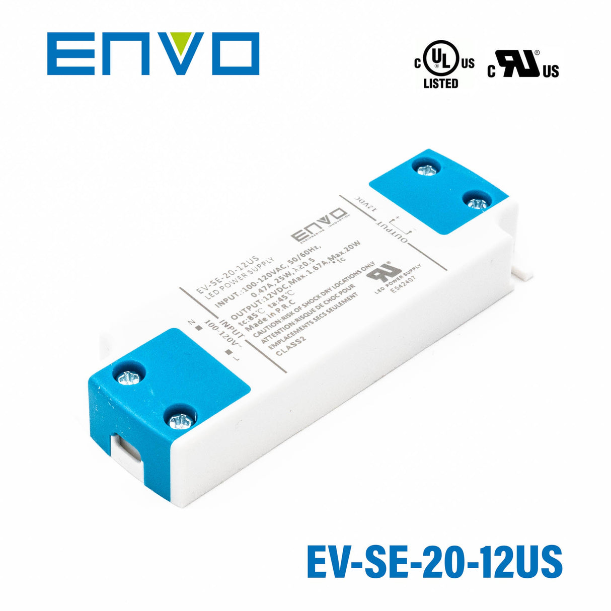 ENVO EV-SE-20-12US LED Driver 20W 12V 1.67A - EV-SE-20-12US - powersupplymall.com
