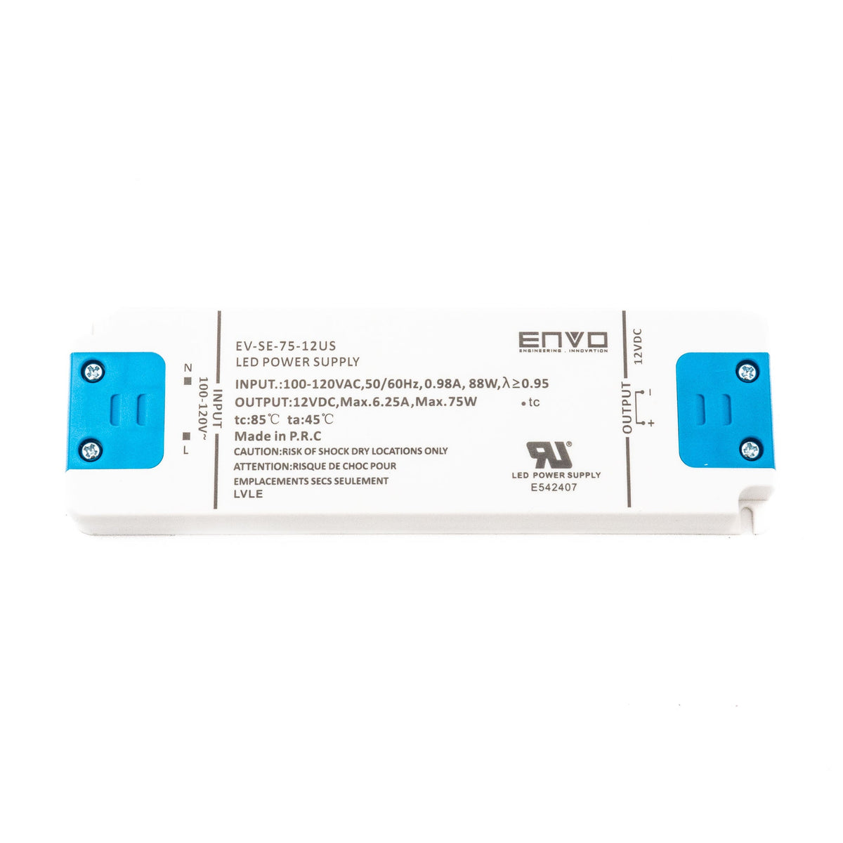 ENVO EV-SE-75-12US LED Driver 75W 12V 6.25A - EV-SE-75-12US - powersupplymall.com
