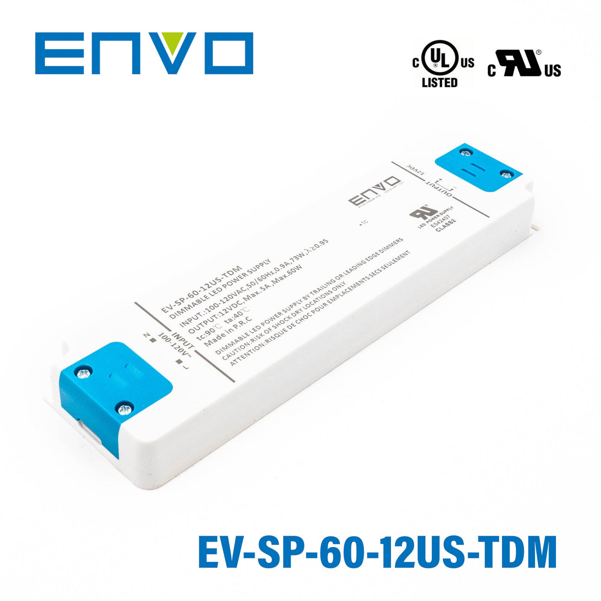 ENVO EV-SP-60-12US-TDM Triac Dimmable LED Driver 60W 12V 5A - EV-SP-60-12US-TDM - powersupplymall.com