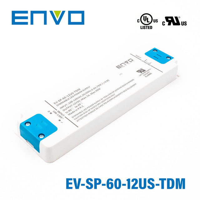 ENVO EV-SP-60-12US-TDM Triac Dimmable LED Driver 60W 12V 5A - EV-SP-60-12US-TDM - powersupplymall.com