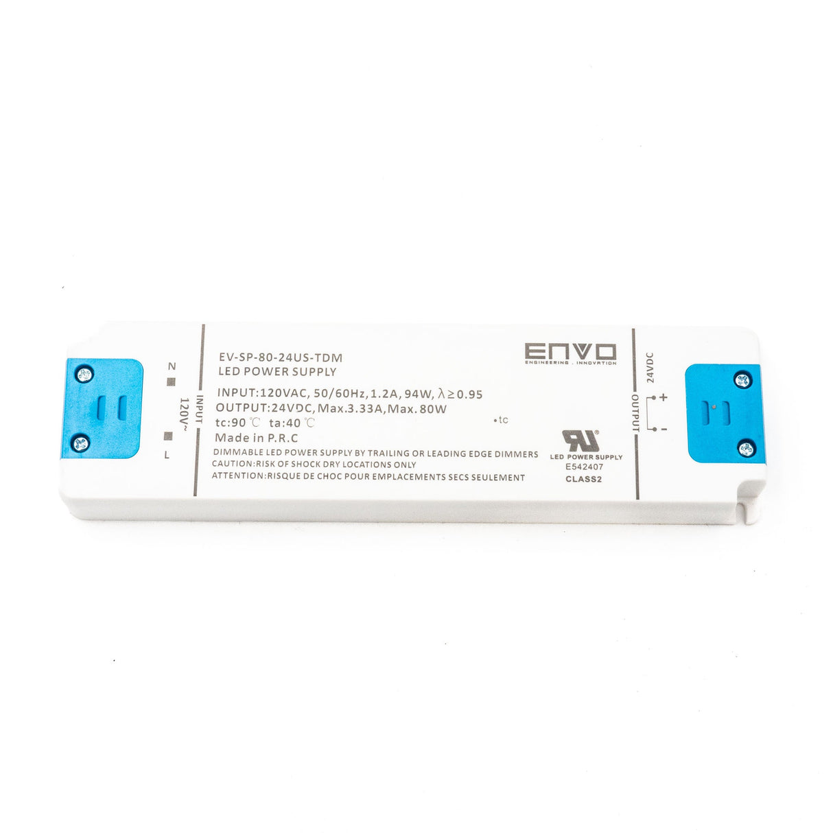 ENVO EV-SP-80-24US-TDM Triac Dimmable LED Driver 80W 24V 3.33A - EV-SP-80-24US-TDM - powersupplymall.com