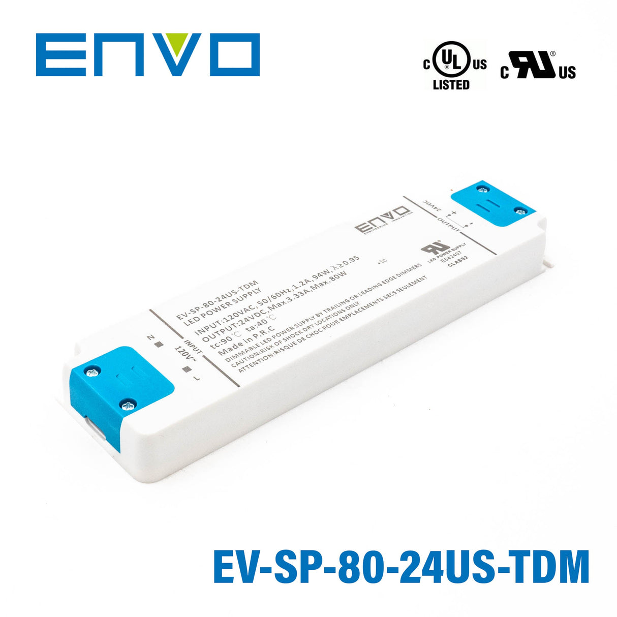 ENVO EV-SP-80-24US-TDM Triac Dimmable LED Driver 80W 24V 3.33A - EV-SP-80-24US-TDM - powersupplymall.com