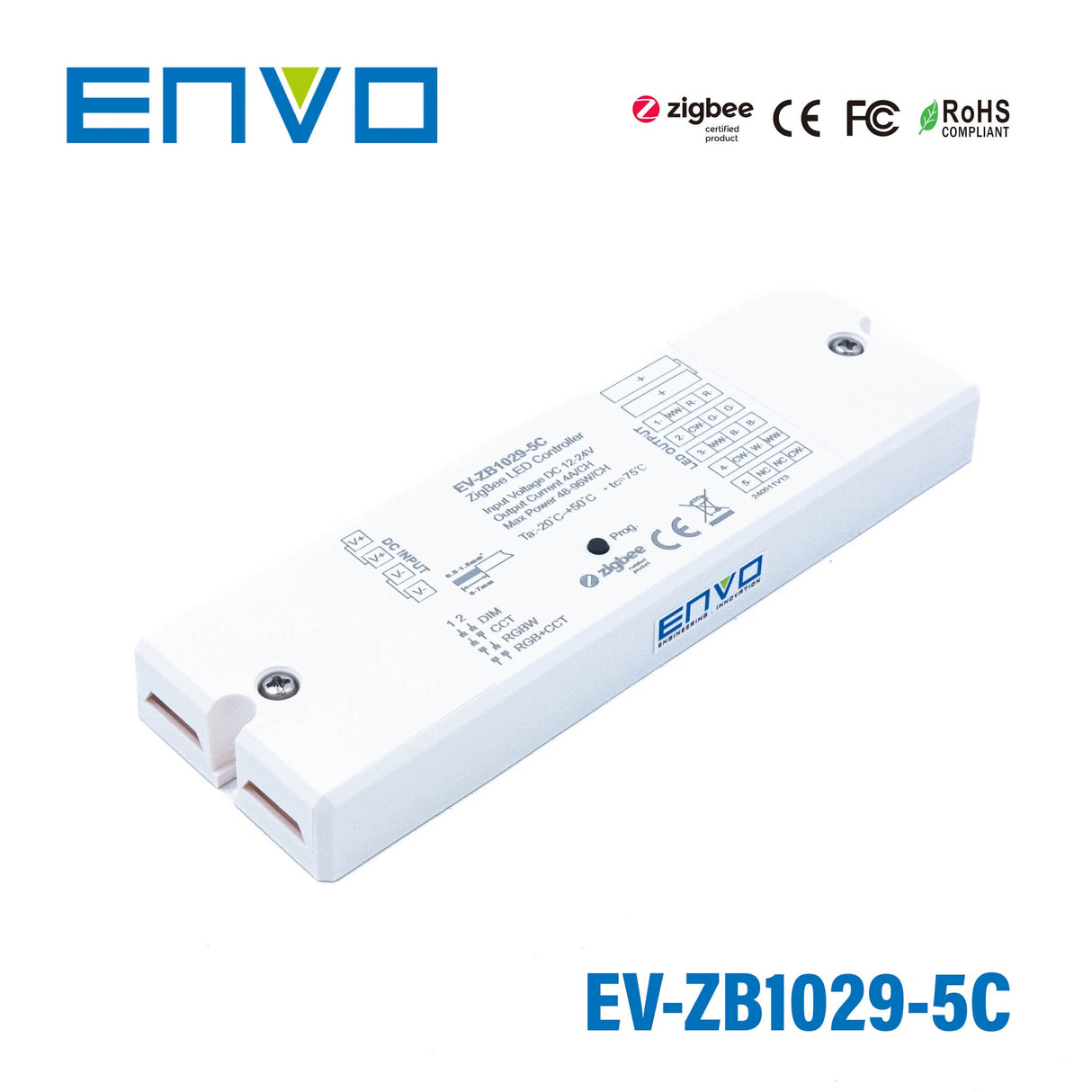 ENVO ZigBee Super Thin 5 Channel Controller 12-24V 4A per Channel - EV-ZB1029-5C - powersupplymall.com