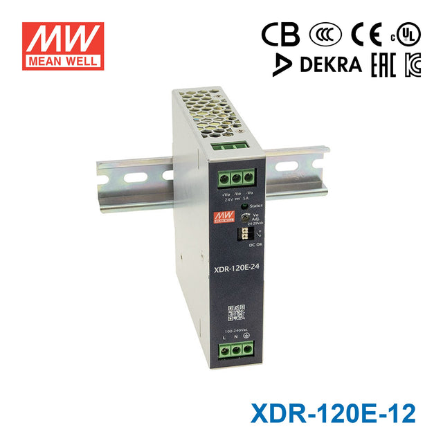 Mean Well XDR-120E-12 Economical Ultra Slim Din Rail Power Supply 120W 12V 10A