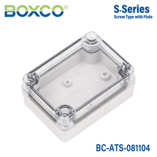 Boxco S-Series 3.15 x 4.33 x 1.77 Inches(80x110x45mm) Plastic Enclosure, IP67, IK08, ABS, Transparent Cover, Screw Type