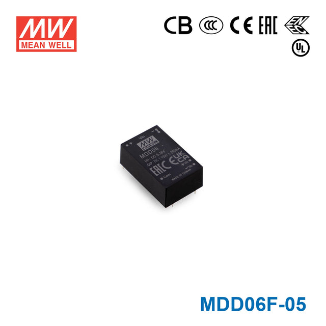 Mean Well MDD06F-05 Medical Grade DC/DC Converter 6W - 9-36V input,5 and -5V output