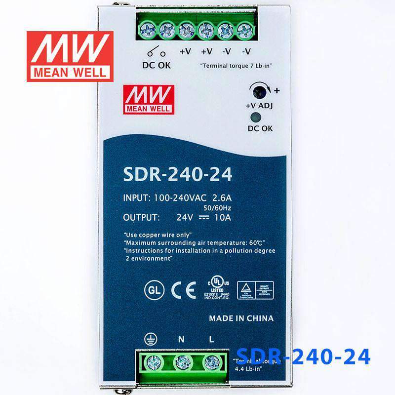 Mean Well SDR-240-24 Single Output Industrial Power Supply 240W 24V 10A - DIN Rail - PHOTO 2