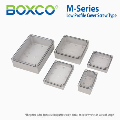 Boxco M-Series 7.09 x 7.09 x 3.94 Inches(180 x 180 x 100mm) Plastic Enclosure, IP67, IK08, PC, Transparent Cover, Screw Type