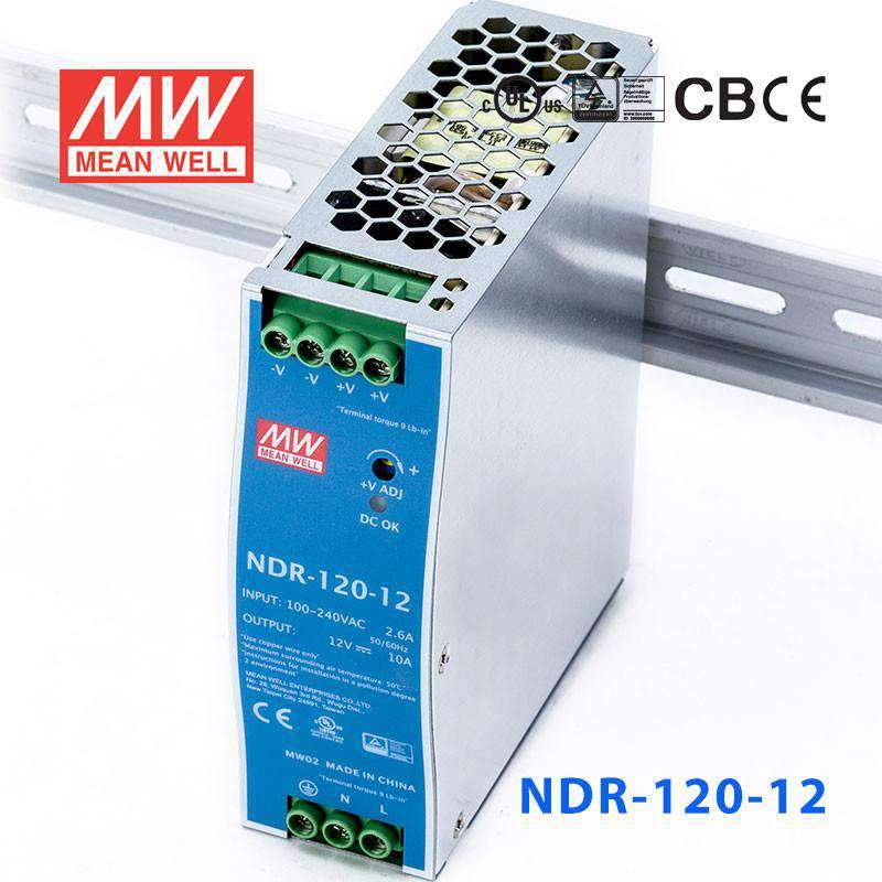 Mean Well NDR-120-12 Single Output Industrial Power Supply 120W 12V 10A - DIN Rail