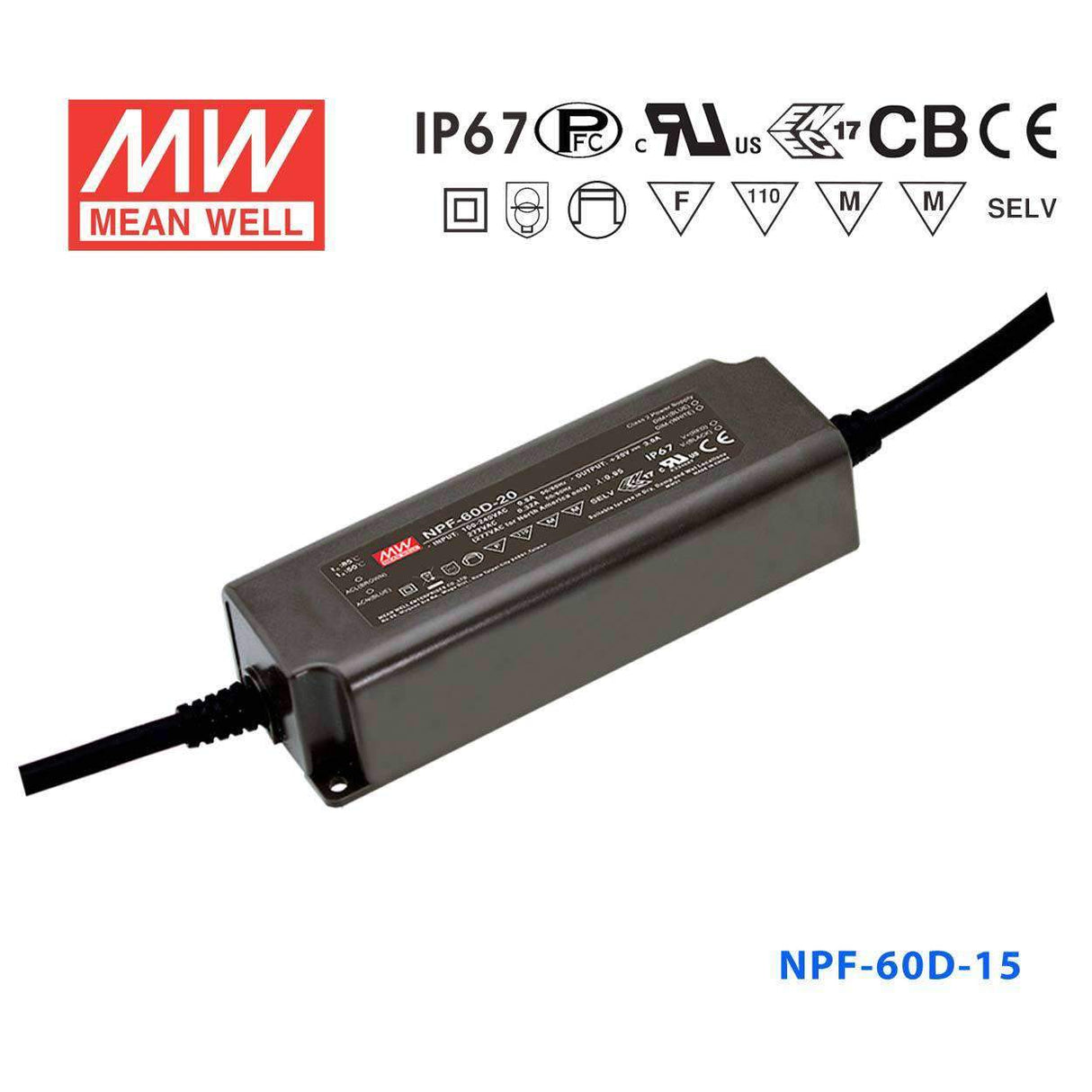 Mean Well NPF-60D-15 Power Supply 60W 15V - Dimmable