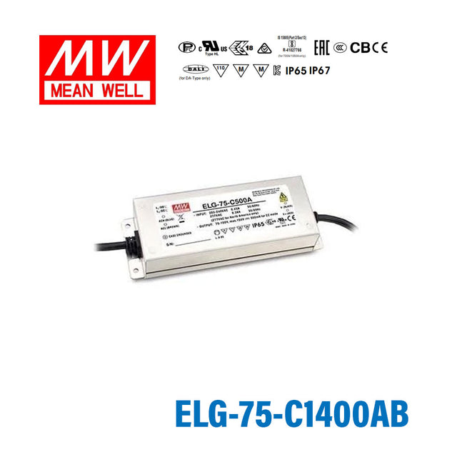 Mean Well ELG-75-C1400AB Power Supply 75W 1400mA - Adjustable and Dimmable