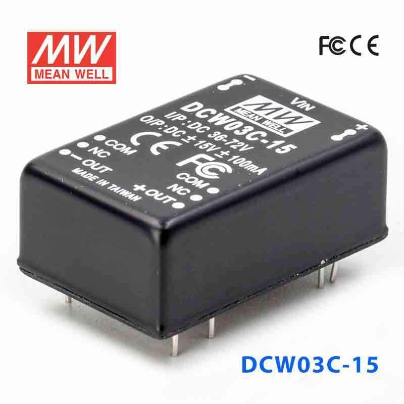 Mean Well DCW03C-15 DC-DC Converter - 3W - 36~72V in ±15V out 100mA