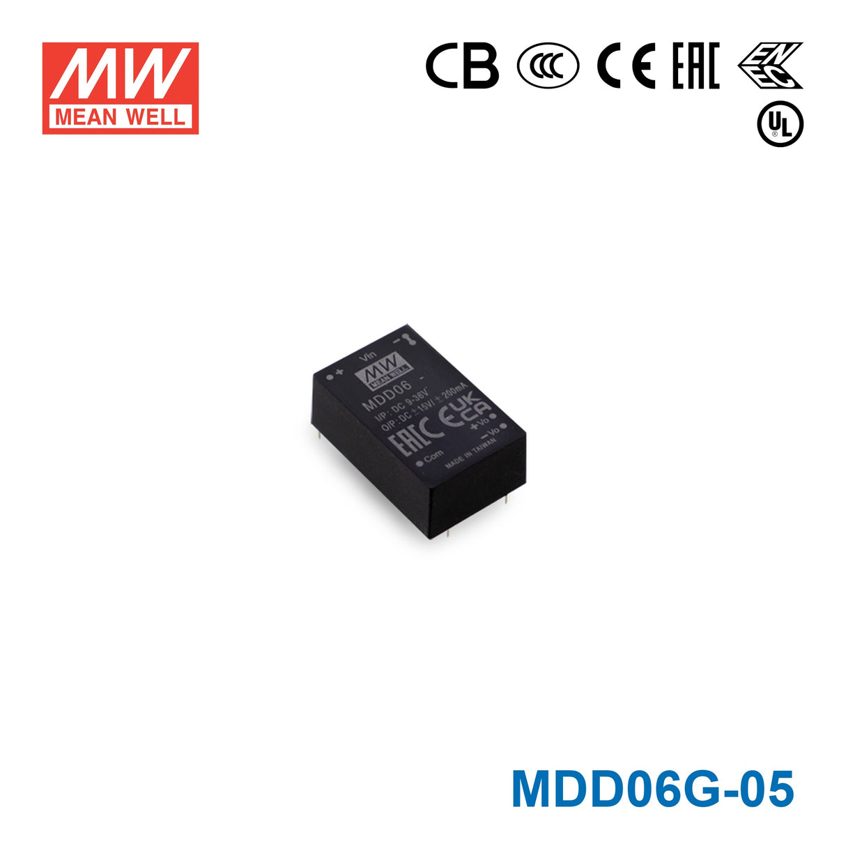 Mean Well MDD06G-05 Medical Grade DC/DC Converter 6W - 18-75V input, 5 and -5V output