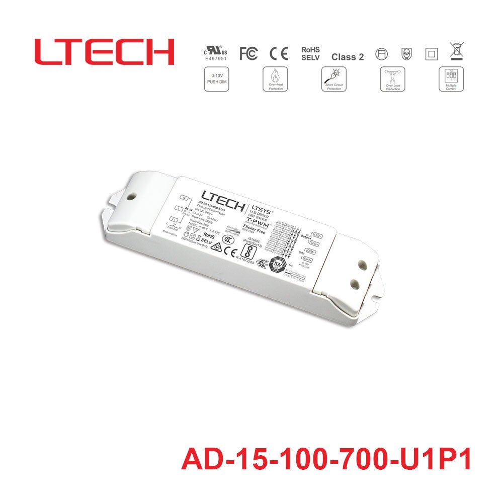 LTECH AD-15-100-700-U1P1 15W 100 ~ 700mA CC 0/1-10V LED Driver - Selectable Output - AD-15-100-700-U1P1 - powersupplymall.com