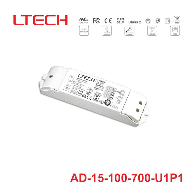 LTECH AD-15-100-700-U1P1 15W 100 ~ 700mA CC 0/1-10V LED Driver - Selectable Output - AD-15-100-700-U1P1 - powersupplymall.com