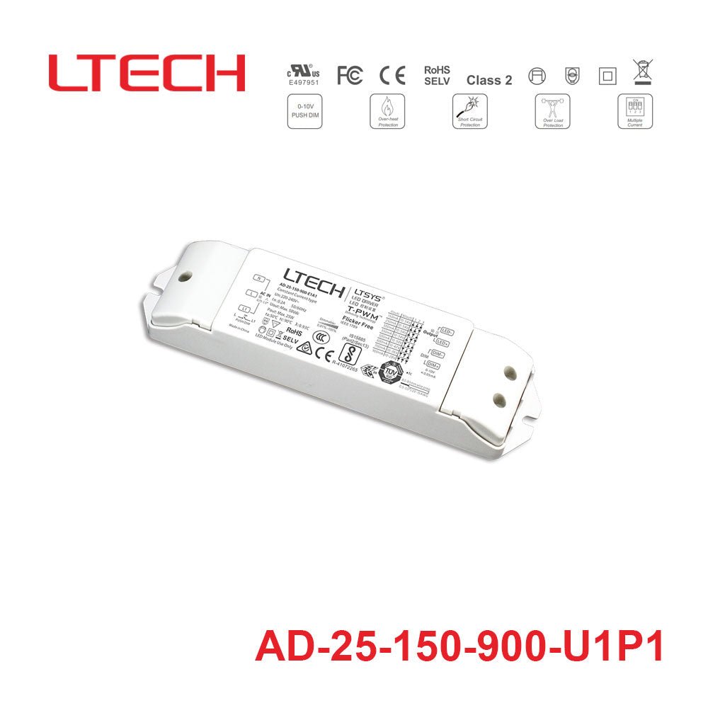 LTECH AD-25-150-900-U1P1 25W 150 ~ 900mA CC 0/1-10V LED Driver - Selectable Output - AD-25-150-900-U1P1 - powersupplymall.com