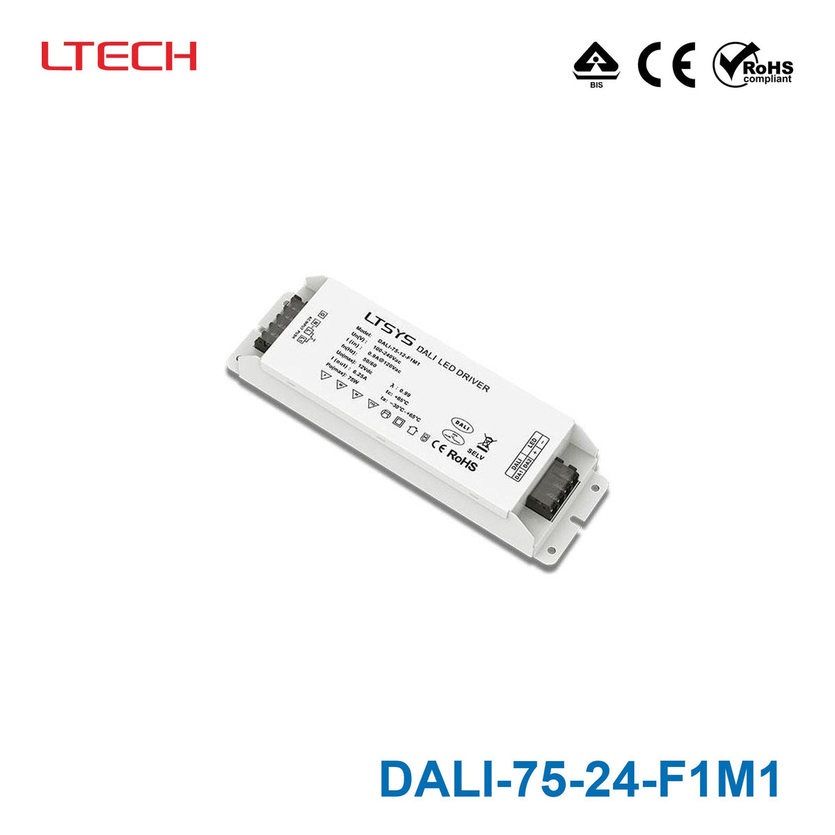 Ltech DALI-75-24-F1M1 75W 24VDC CV DALI LED Driver 3.12A - DALI-75-24-F1M1 - powersupplymall.com
