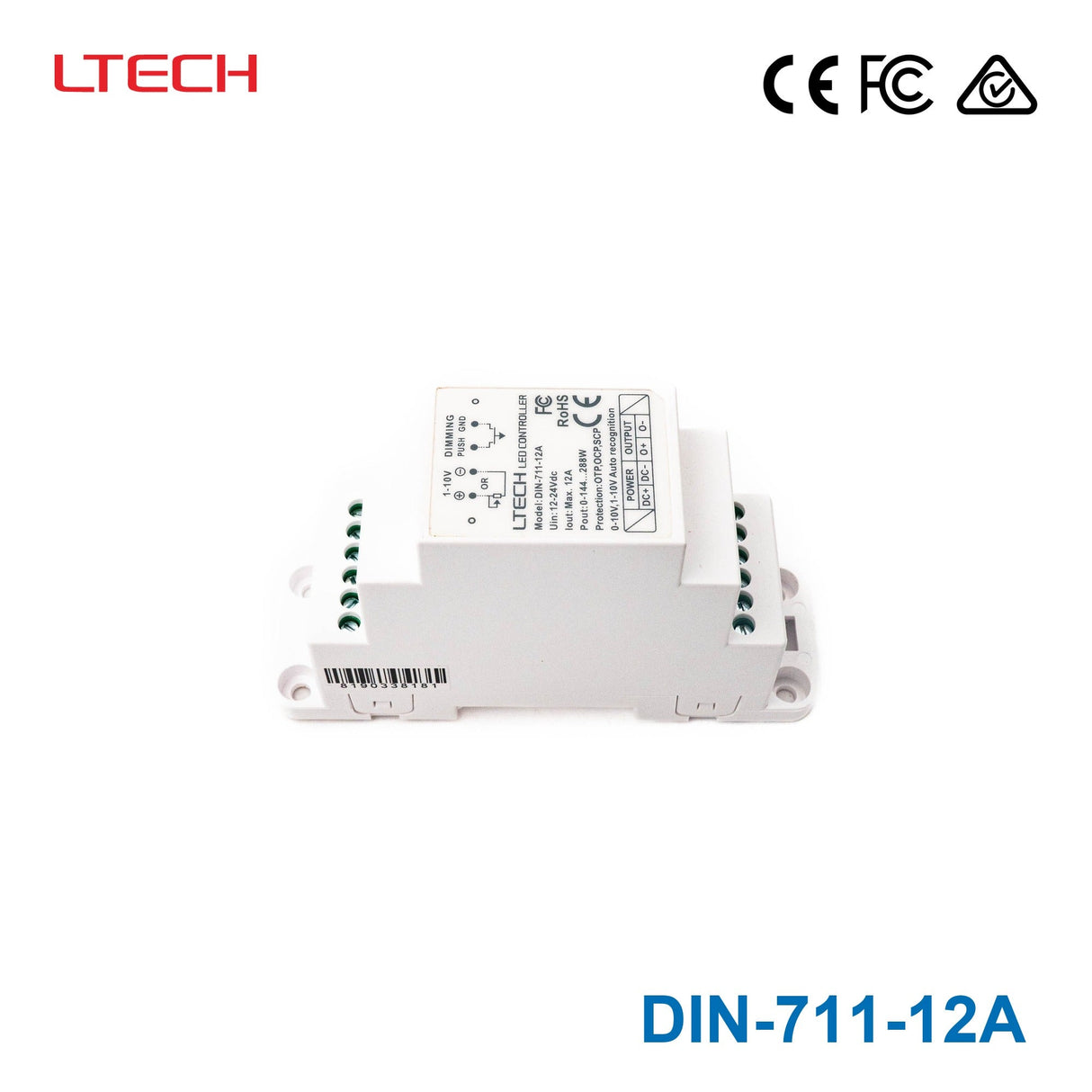 Ltech DIN-711-12A Din Rail 1-10V LED Controller 12A - DIN-711-12A - powersupplymall.com