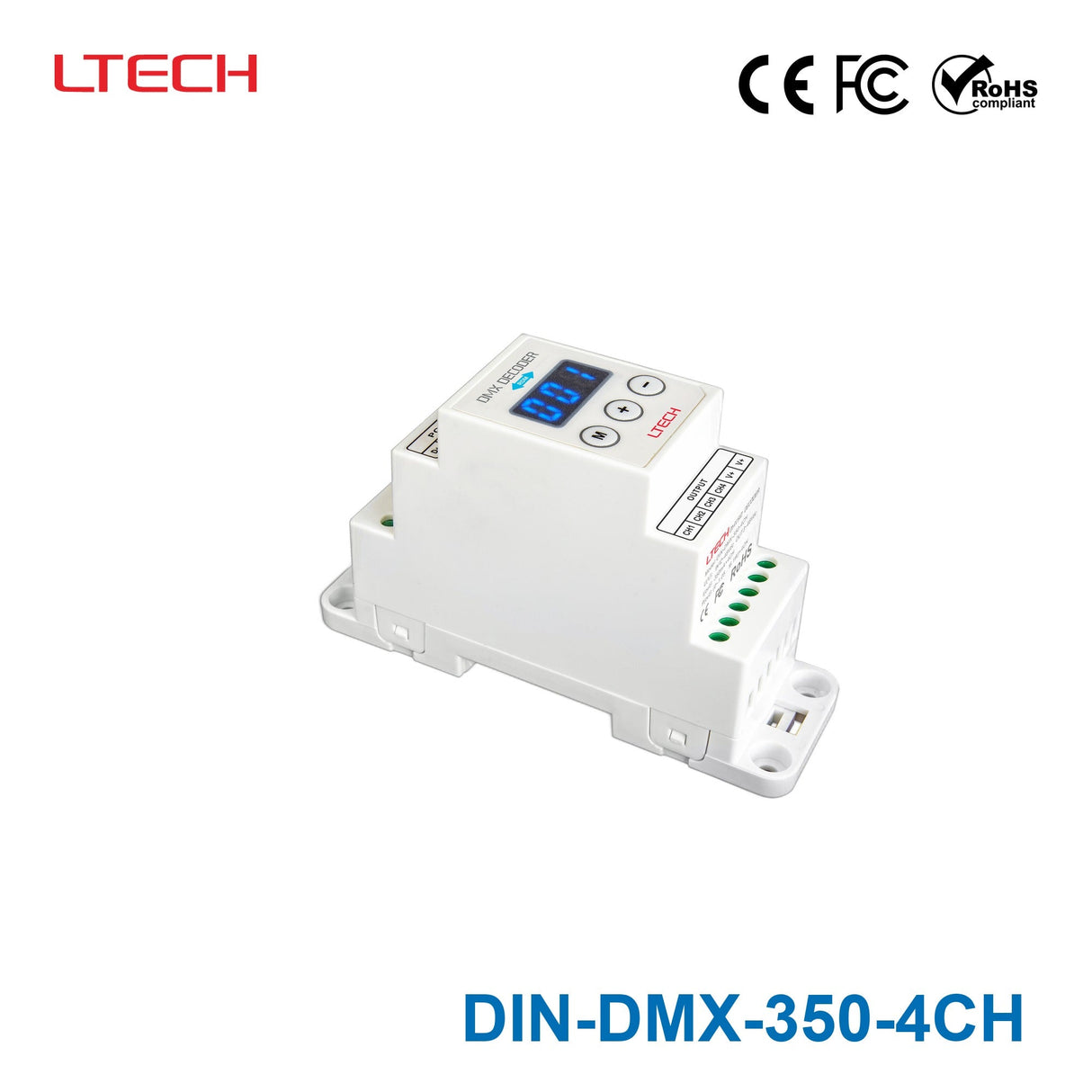 Ltech DIN - DMX - 350 - 4CH Constant Current Decoder - DMX/RDM - DIN-DMX-350-4CH - powersupplymall.com