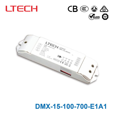LTECH DMX-15-100-700-E1A1 15W 100~700mA CC DMX LED Driver - Selectable Output