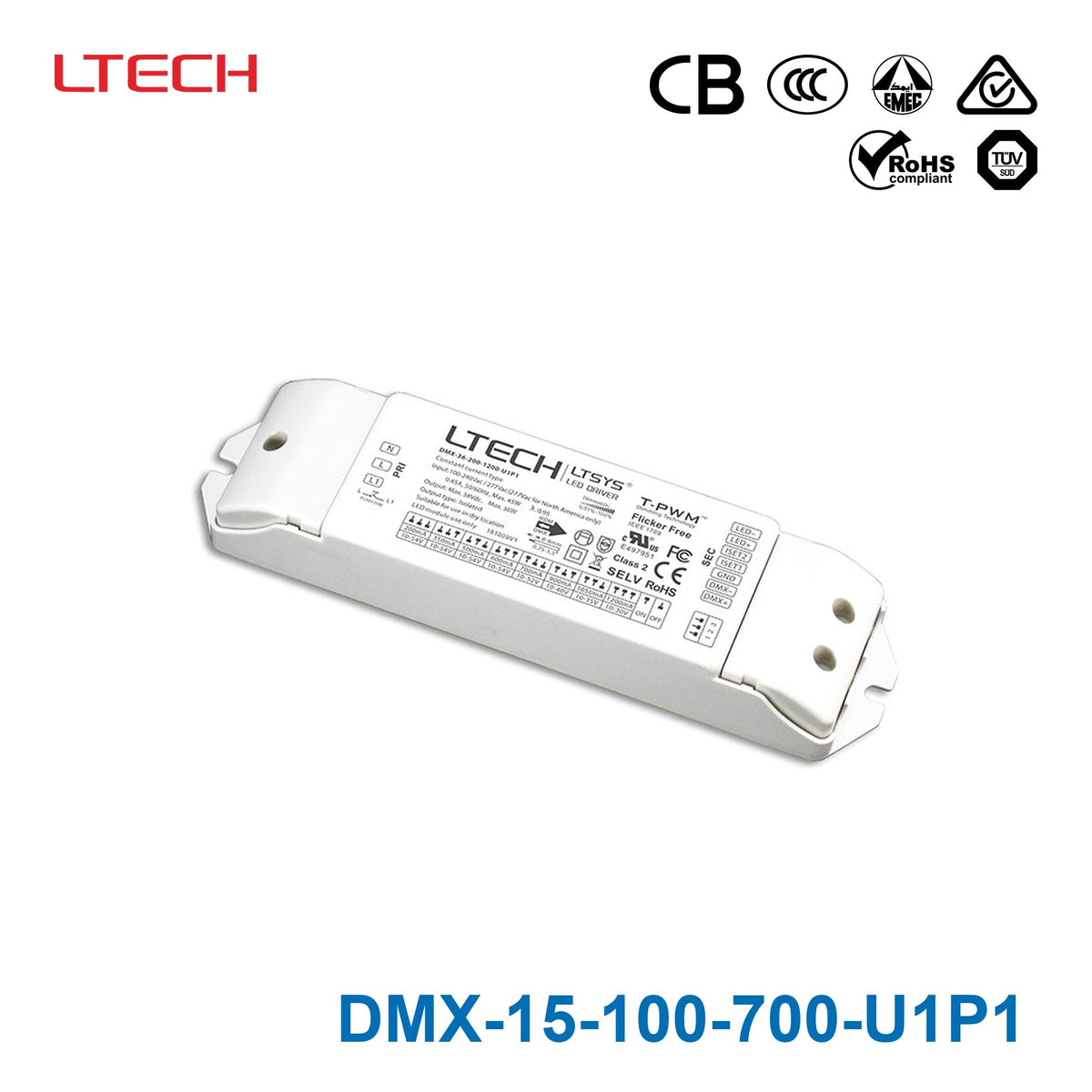 Ltech DMX-15-100-700-U1P1 15W 100~700mA CC DMX LED Driver - Selectable Output - DMX-15-100-700-U1P1 - powersupplymall.com