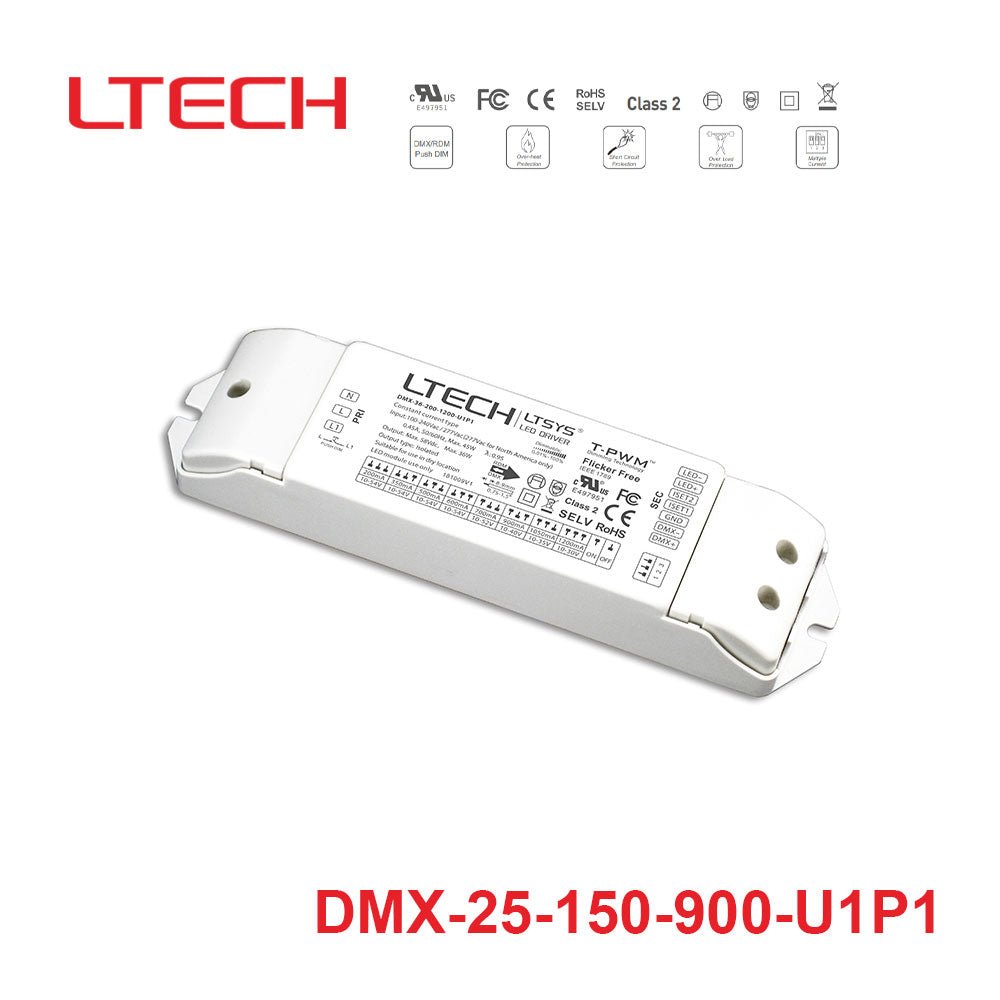 LTECH DMX - 25 - 150 - 900 - U1P1 25W 150~900mA CC DMX LED Driver - Selectable Output - DMX-25-150-900-U1P1 - powersupplymall.com
