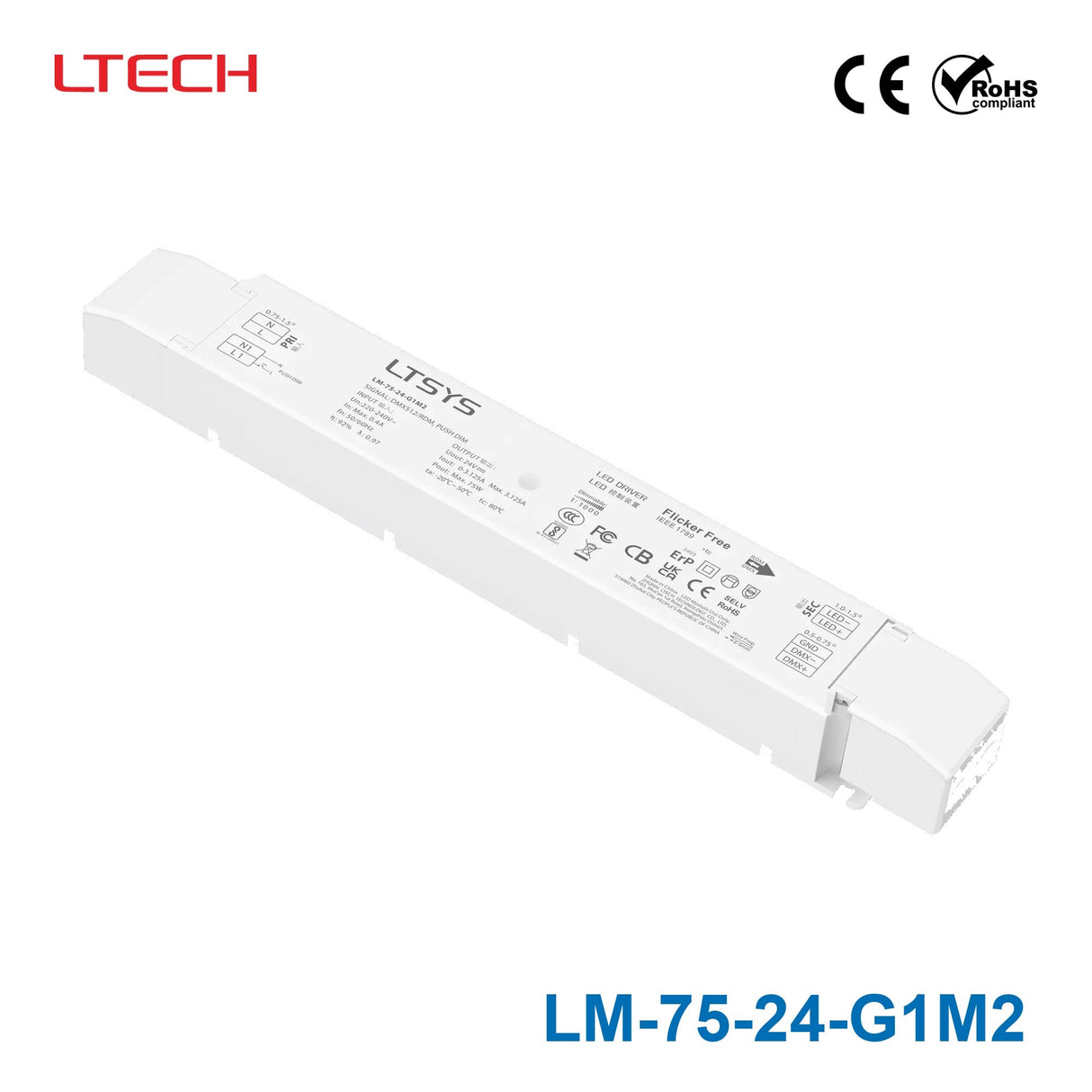 Ltech LM-75-24-G1M2 75W 24VDC CV DMX LED Driver - DMX dimmable 3.12A - LM-75-24-G1M2 - powersupplymall.com