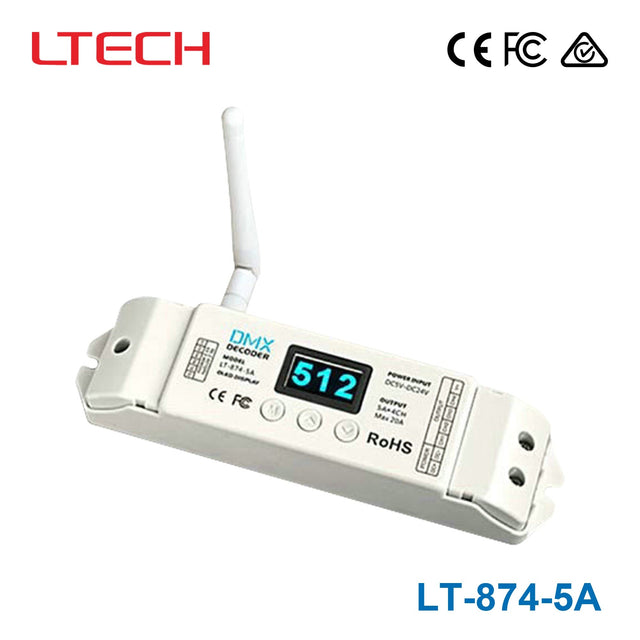 Ltech LT-874-5A 2.4G Wireless DMX512 Decoder - LT-874-5A - powersupplymall.com