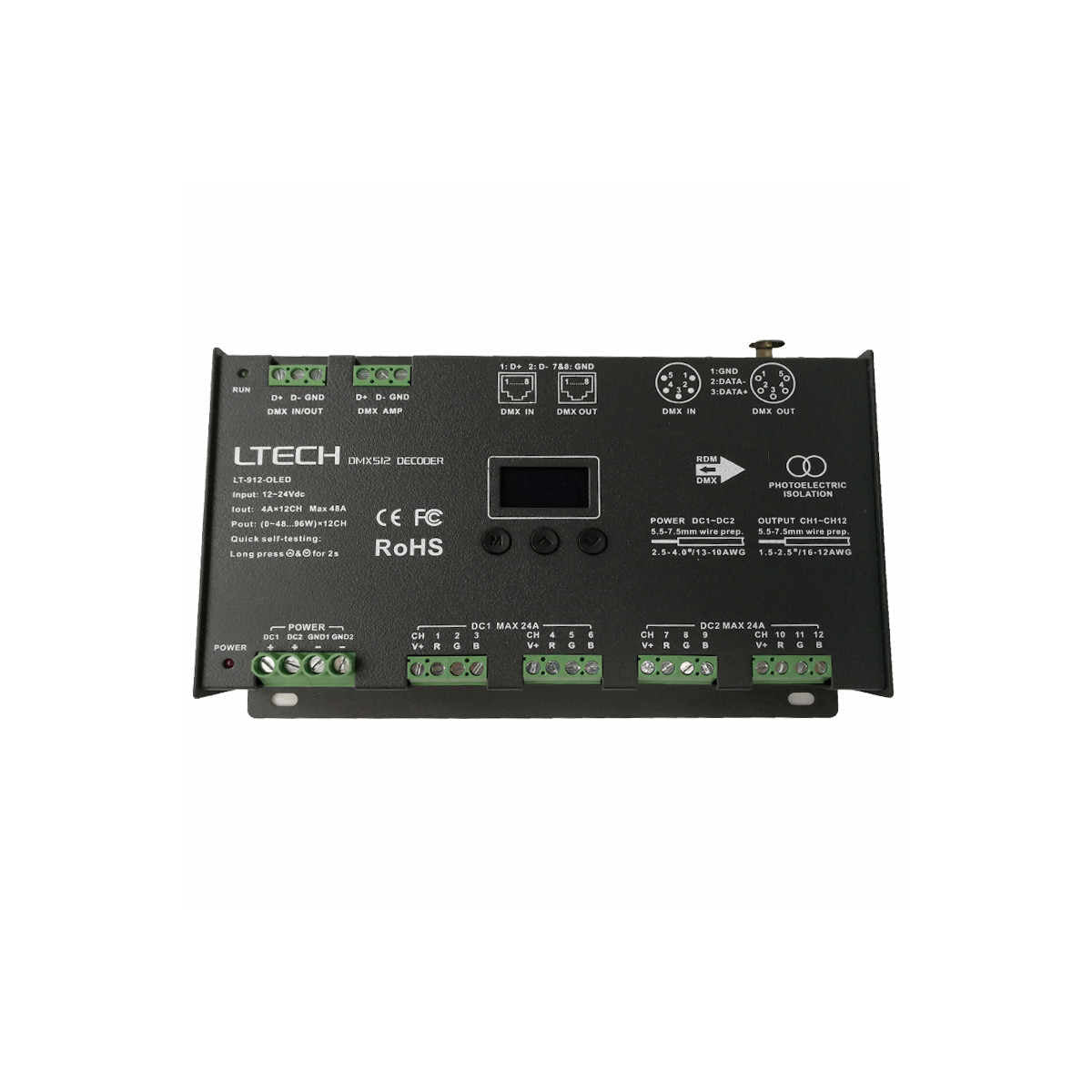 Ltech LT - 912 - OLED Constant Voltage Decoder - DMX/RDM - LT-912－OLED - powersupplymall.com