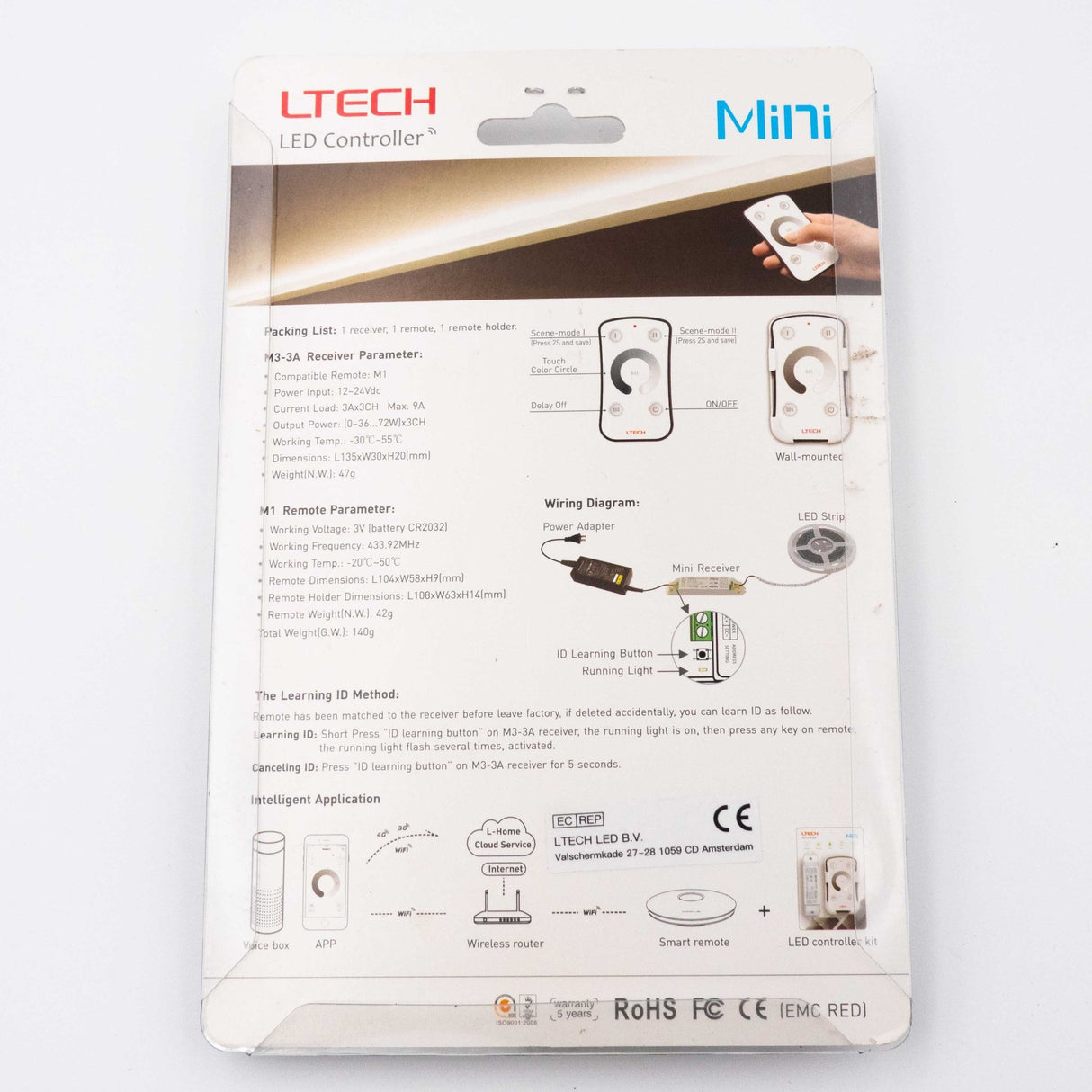 Ltech M1+M3 - 3A Mini Controller with RF Remote - Dimming - M1+M3 - 3A - powersupplymall.com