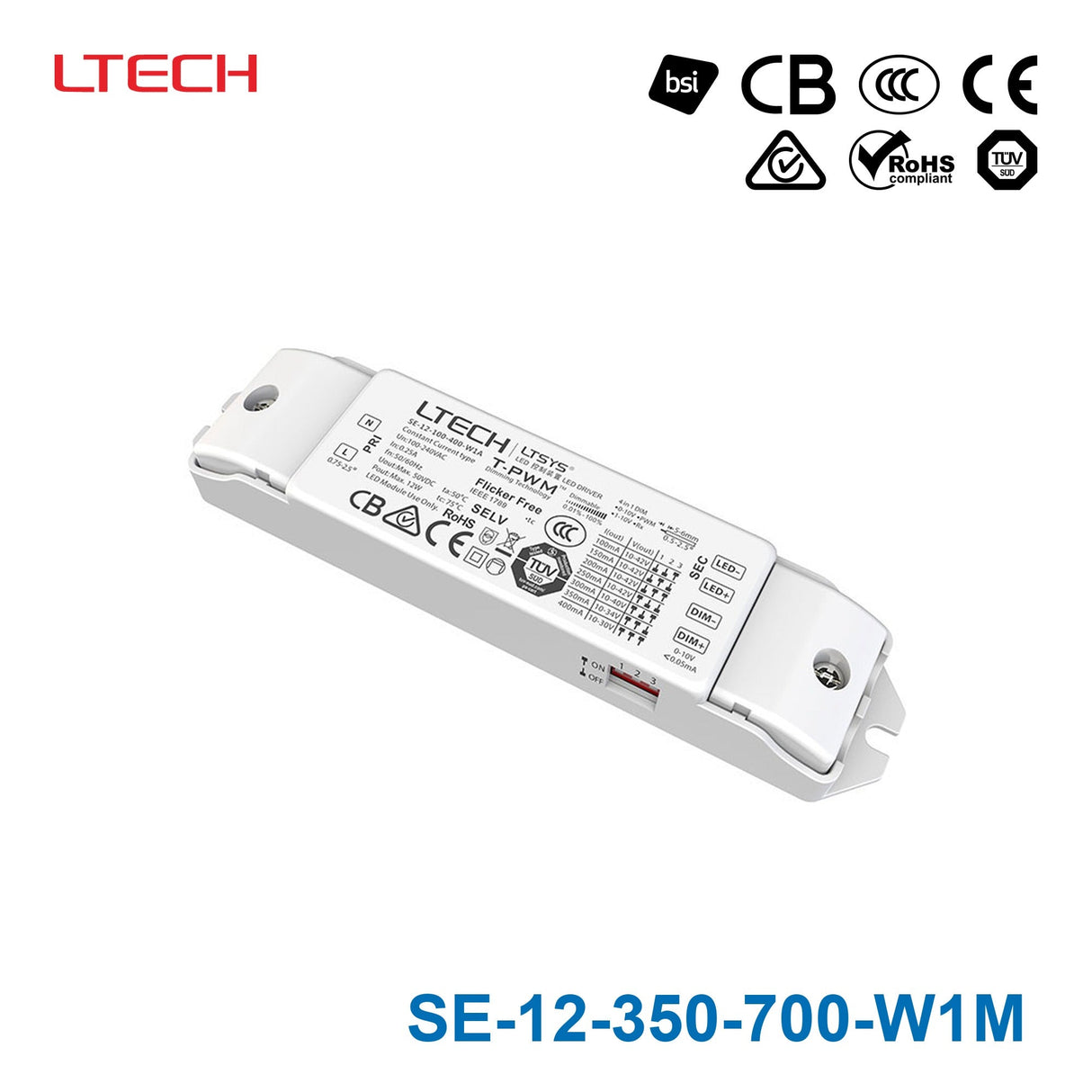LTECH SE-12-350-700-W1M 12W 350~700mA CC DMX LED Driver - Selectable Output - SE-12-350-700-W1M - powersupplymall.com