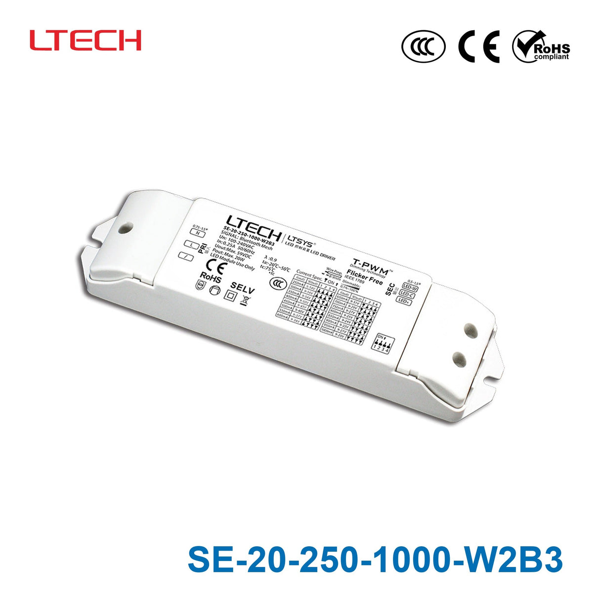 Ltech SE-20-250-1000-W2B3 20W Color Temperature Constant Current(CC) Power Supply - SE-20-250-1000-W2B3 - powersupplymall.com