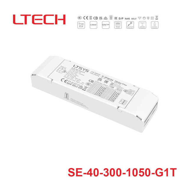 LTECH SE - 40 - 300 - 1050 - G1T 40W 300mA ~ 1050mA CC Triac LED Driver - SE-40-300-1050-G1T - powersupplymall.com