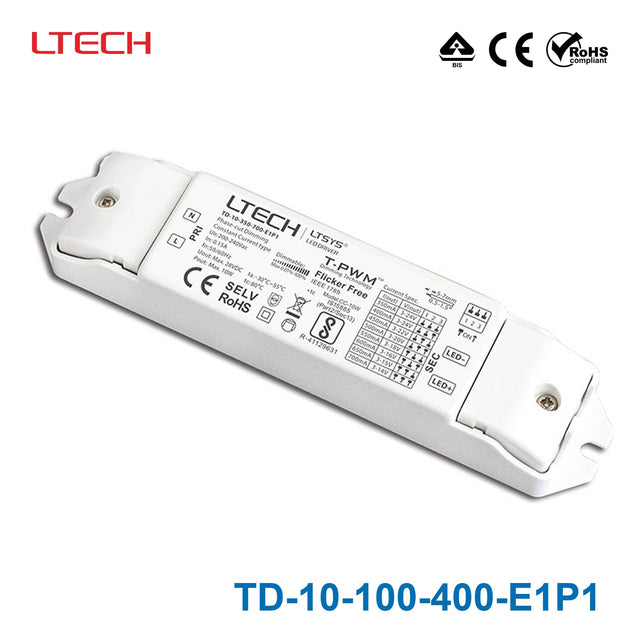 Ltech TD-10-100-400-E1P1 10W 100mA ~ 400mA CC Triac LED Driver - Selectable Output - TD-10-100-400-E1P1 - powersupplymall.com