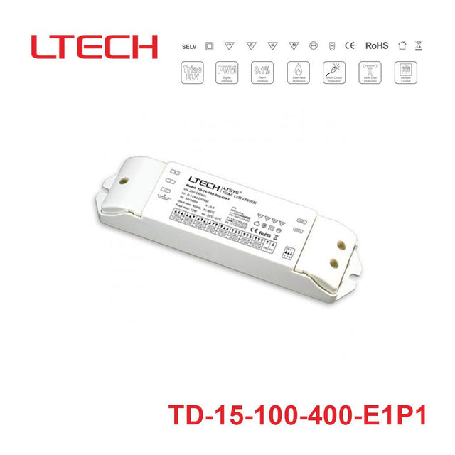 LTECH TD - 15 - 100 - 400 - E1P1 15W 100mA ~ 400mA CC Triac LED Driver - Selectable Output - TD-15-100-400-E1P1 - powersupplymall.com
