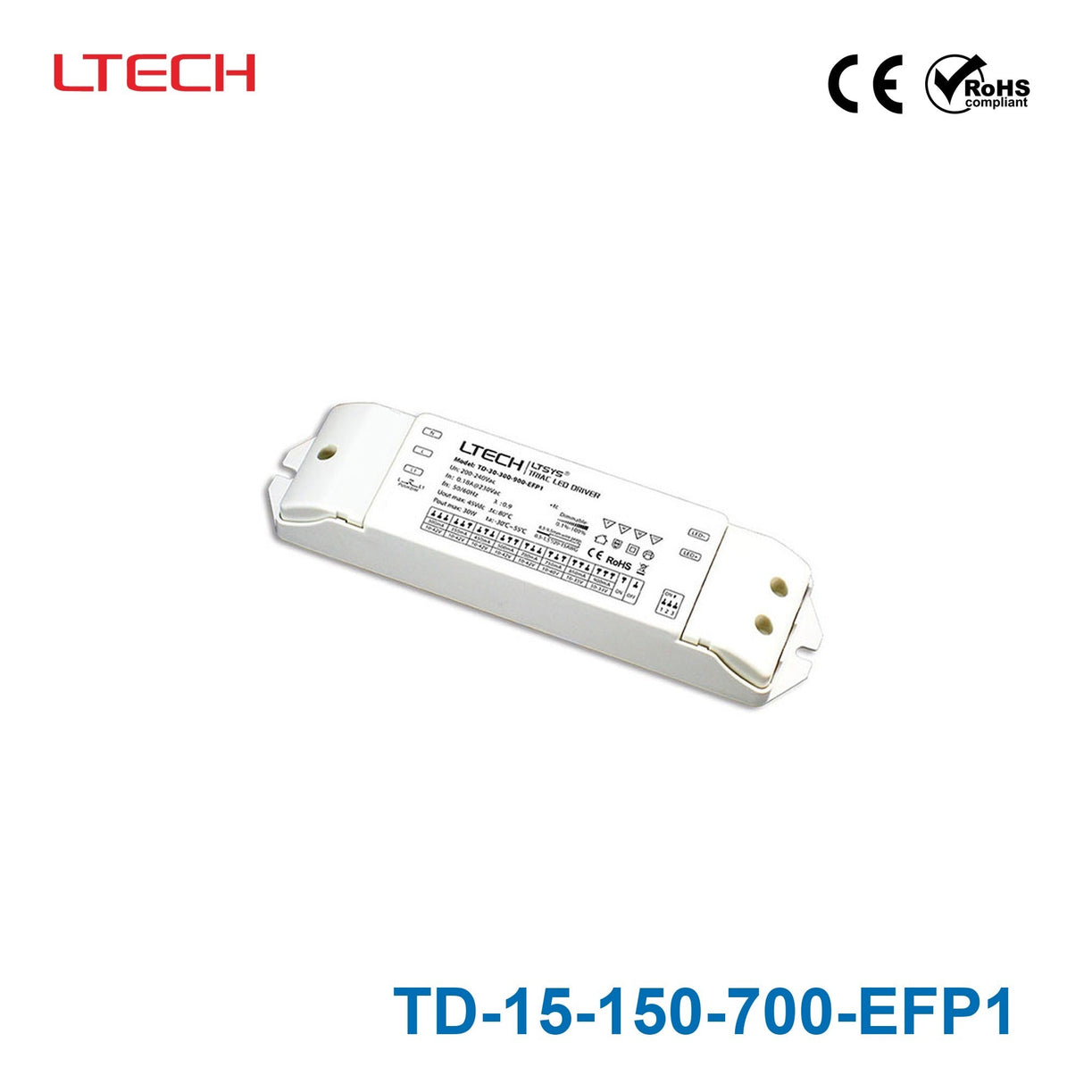 LTECH TD-15-150-700-EFP1 15W 150mA ~ 700mA CC Triac LED Driver - Selectable Output - TD-15-150-700-EFP1 - powersupplymall.com